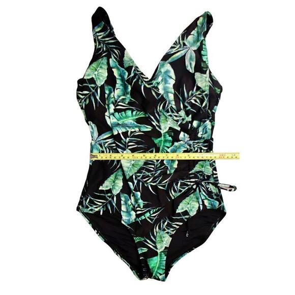 Niptuck Green‎ Jungle Tropical Ruched Wrap 1pc Moderate Coverage Swimsuit sz 6 - Picture 8 of 12